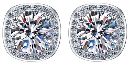 Moissanite Square Stud Earrings in Sterling-Silver