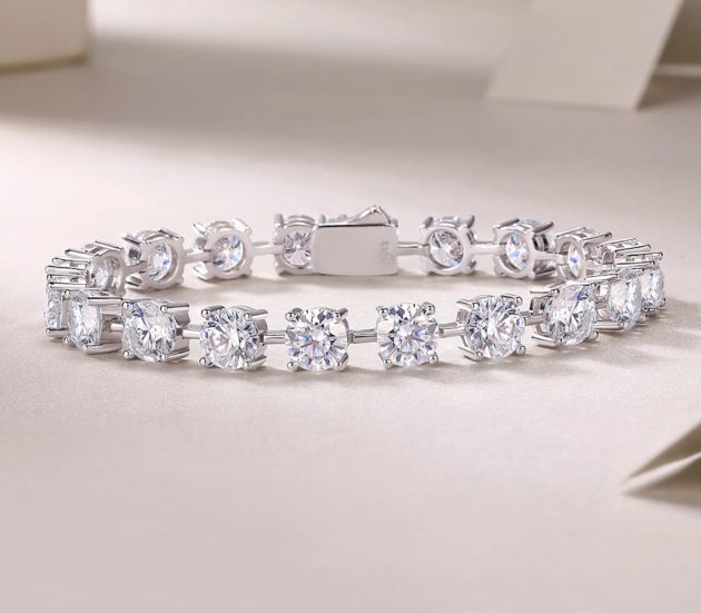 Moissanite bracelet with 20 brilliant cut 1 carat stones set in pure sterling silver.