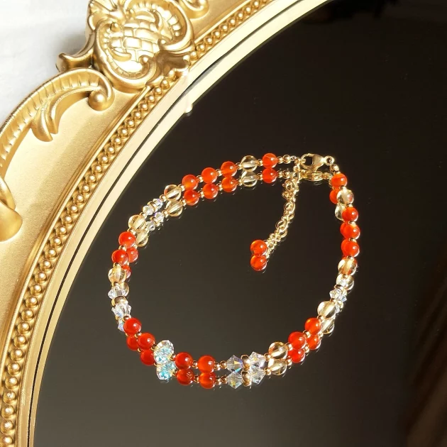 Carnelian and Citrine Summer Chic Anklet 14K Gold Plate