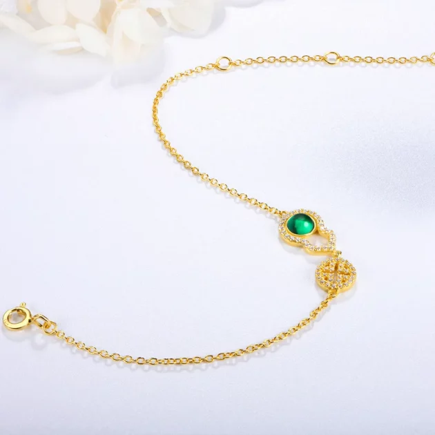 Emerald bracelet set in Sterling Silver with 18K Yellow Gold Plating