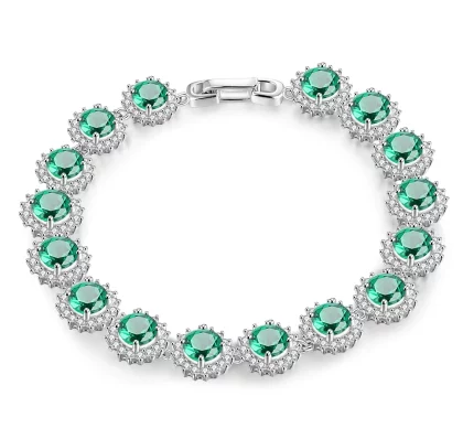 Vintage Emerald & Diamond Bracelet set in Sterling Silver