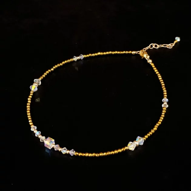 Crystal Summer Chic Anklet Hematite and Gold Plate