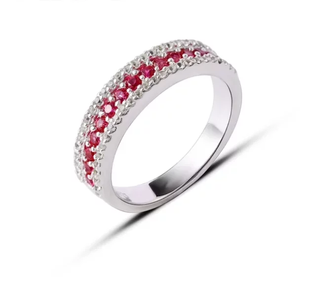 Ruby Wedding or Engagement Ring Round (Brilliant) set in Sterling Silver.