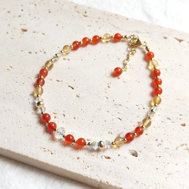 Carnelian and Citrine Summer Chic Anklet 14K Gold Plate