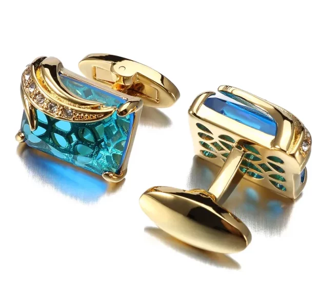 Cufflinks Square Blue Crystal set in Stainless Steel.