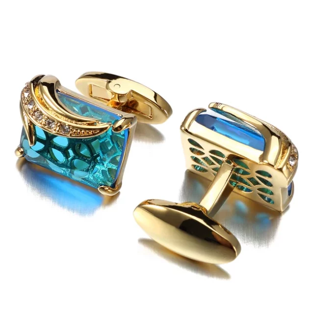 Cufflinks Square Blue Crystal set in Stainless Steel.