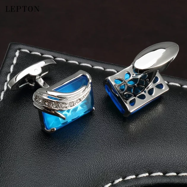 Cufflinks Square Blue Crystal set in Stainless Steel.