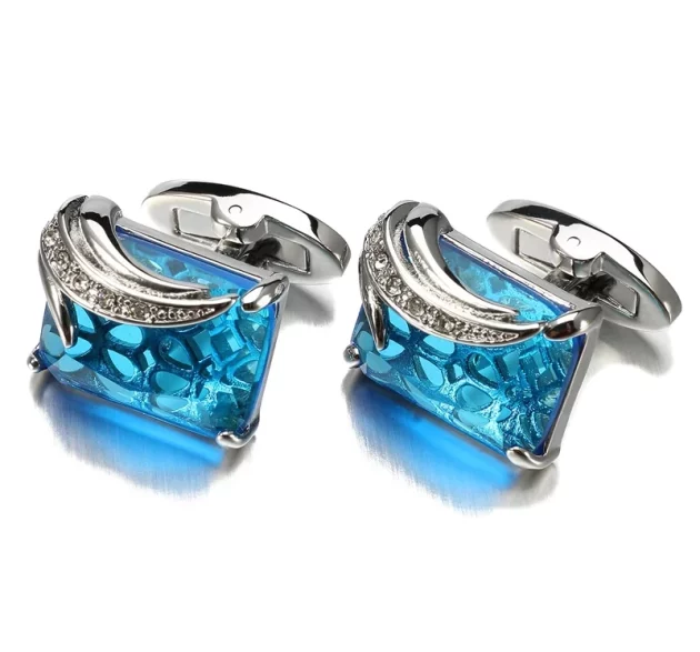 Cufflinks Square Blue Crystal set in Stainless Steel.