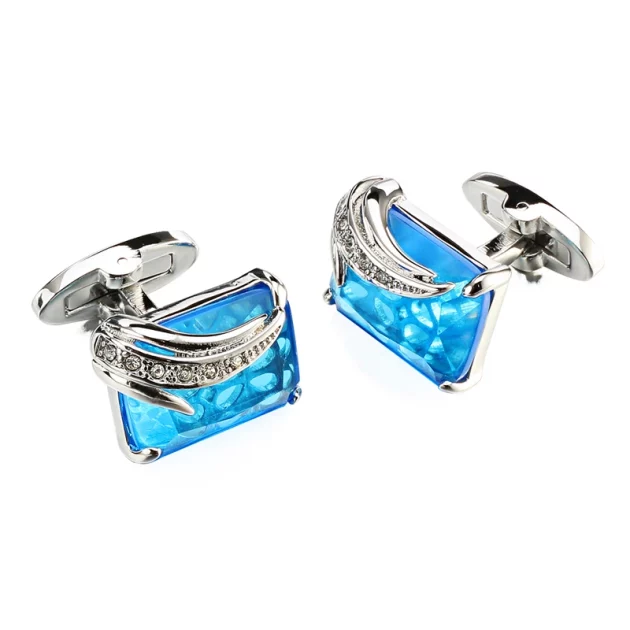 Cufflinks Square Blue Crystal set in Stainless Steel.