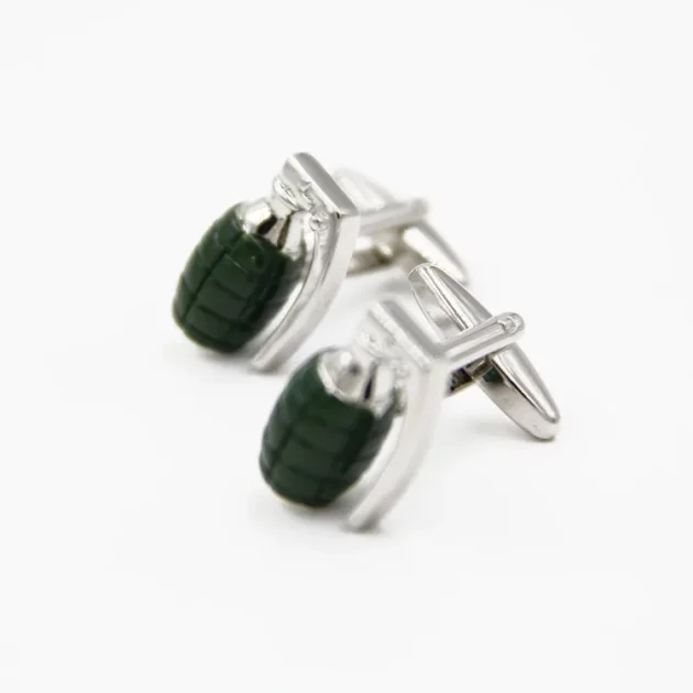 Cufflinks Silver or Green Grenade cast from Copper with silver plate.