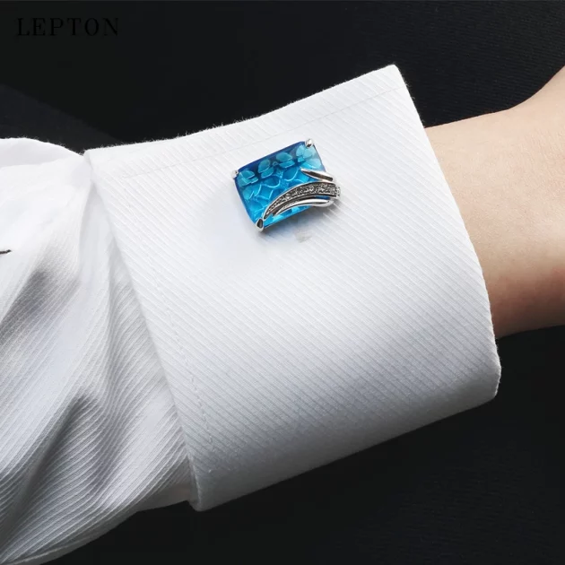 Cufflinks Square Blue Crystal set in Stainless Steel.