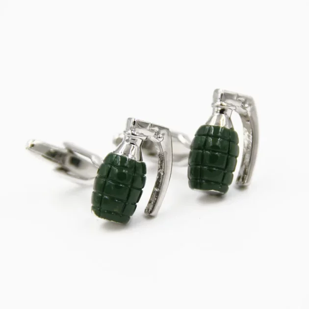 Cufflinks Silver or Green Grenade cast from Copper with silver plate.