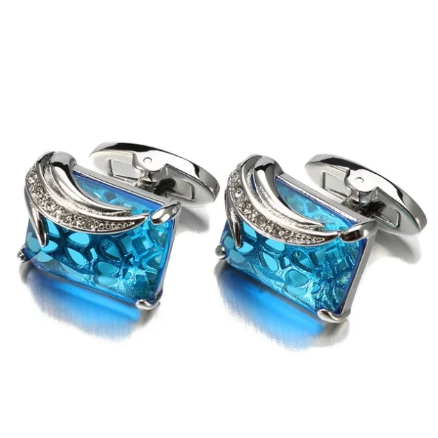 Cufflinks Square Blue Crystal set in Stainless Steel.