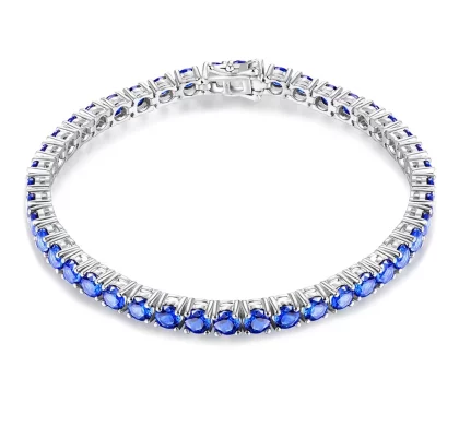 Blue Sapphire Sterling Silver Bracelet Round Cut