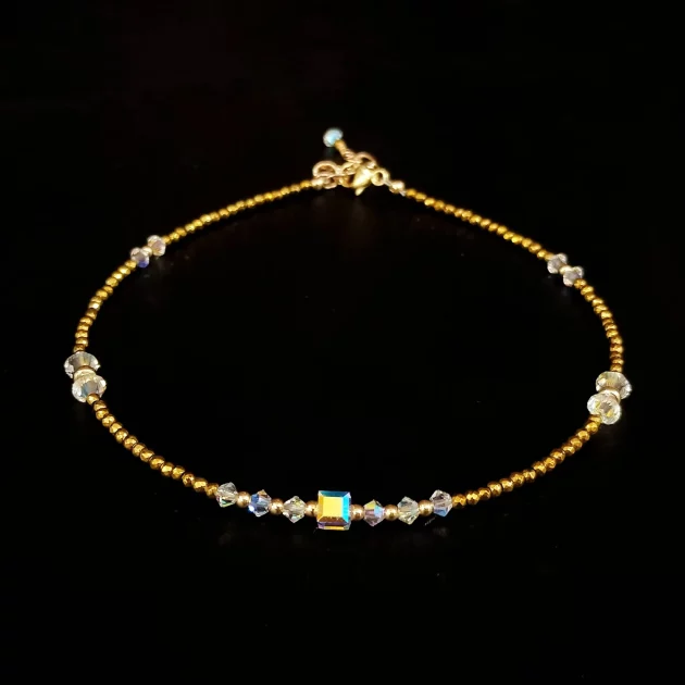 Crystal Summer Chic Anklet Hematite and Gold Plate