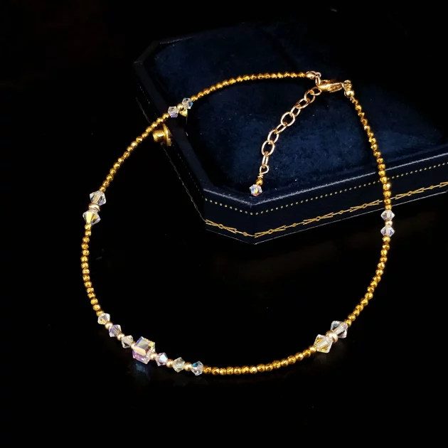 Crystal Summer Chic Anklet Hematite and Gold Plate