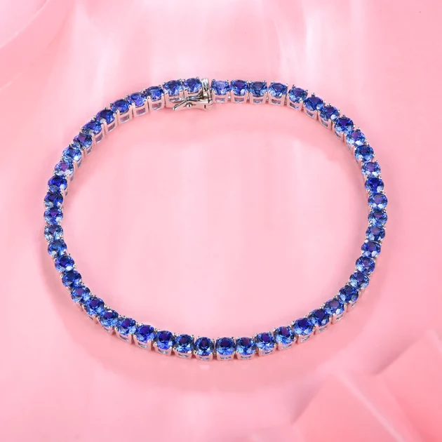 Blue Sapphire Sterling Silver Bracelet Round Cut