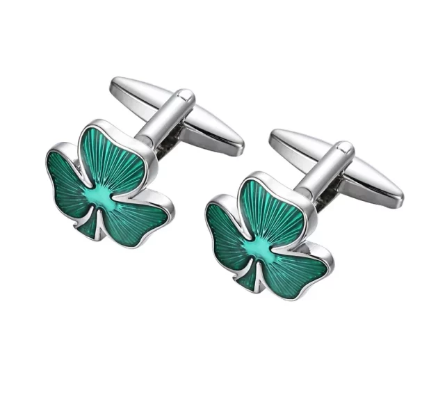 Cufflinks Clover set in Copper. Imitation Rhodium