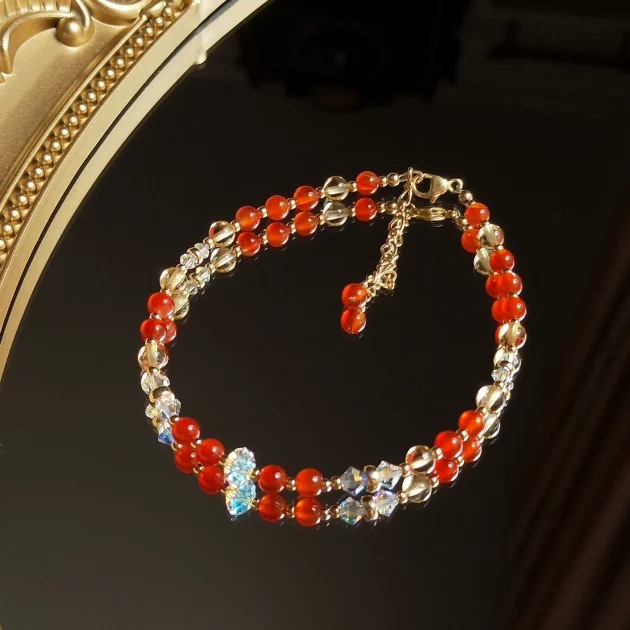 Carnelian and Citrine Summer Chic Anklet 14K Gold Plate