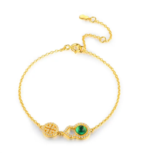 Emerald bracelet set in Sterling Silver with 18K Yellow Gold Plating