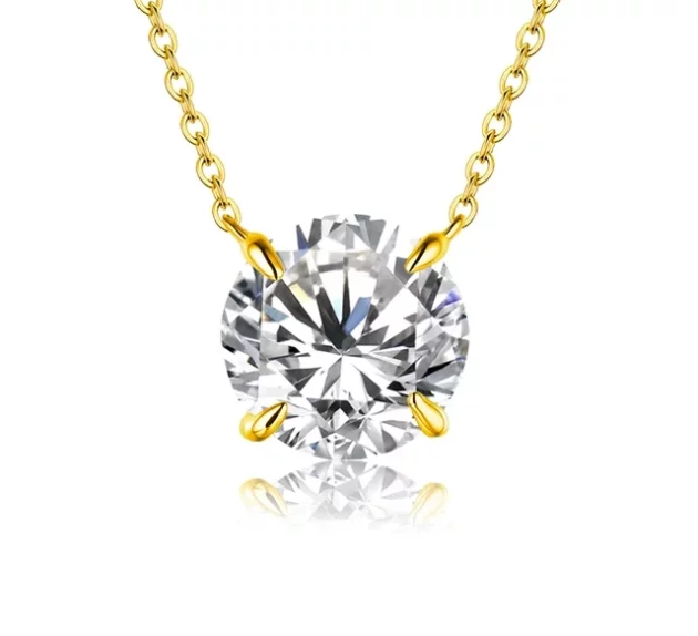 Moissanite Necklace set in Sterling Silver with Rhodium or Gold Plating - Various Sizes