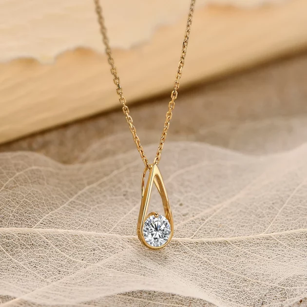 Moissanite Necklace set in Gold.