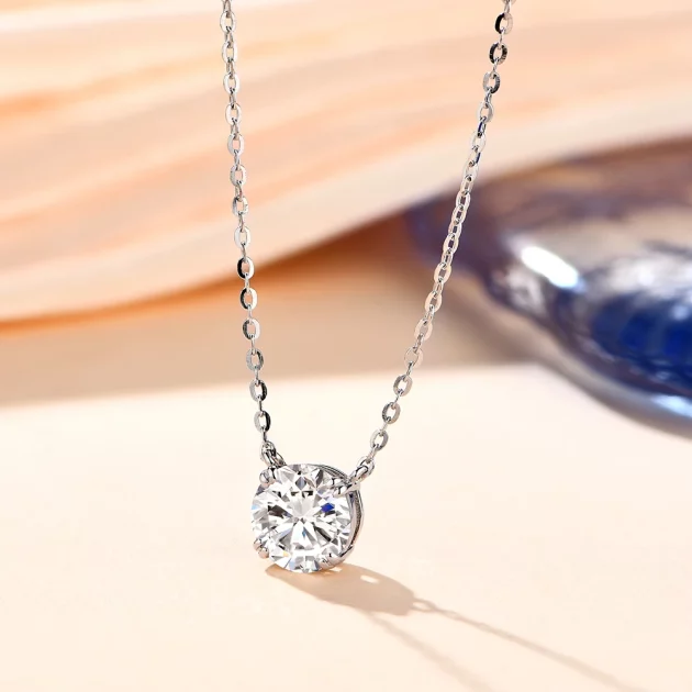 Moissanite Necklace set in Sterling Silver with Rhodium or Gold Plating - Various Sizes