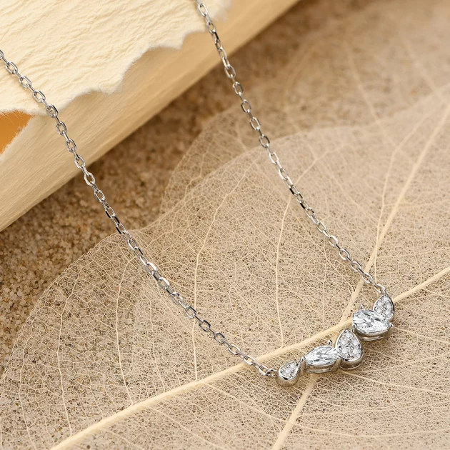 Moissanite Pendant Necklace set in Stirling Silver with White Rhodium Plate