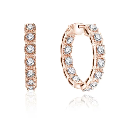 Moissanite Hoop Earrings Round (Brilliant) set in Pure Gold.