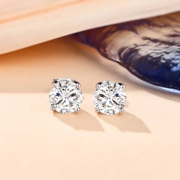 Moissanite Earrings Round Cut set in Sterling Silver. 0.5 - 3 carat.