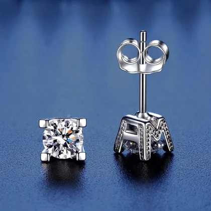 Moissanite Round Cut Stud Earrings set in Sterling Silver