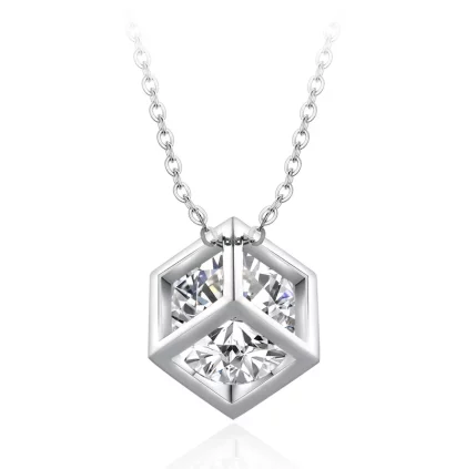 Moissanite Necklace cube style set in Sterling Silver with Gold Plating