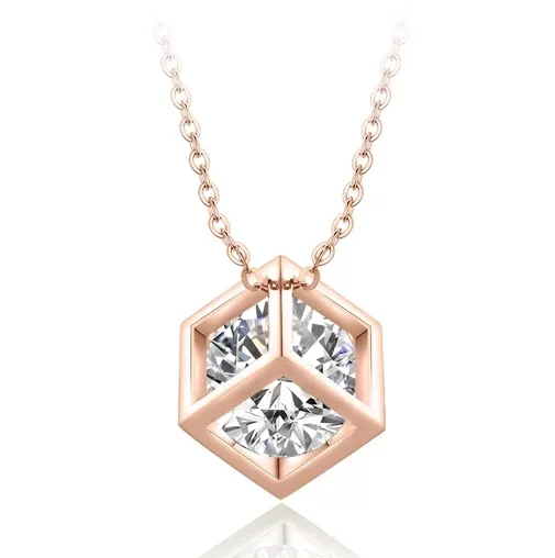 Moissanite Necklace cube style set in Sterling Silver with Rose Gold Plating