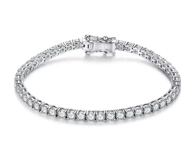 Moissanite Bracelet Round cut set in White Gold plate.