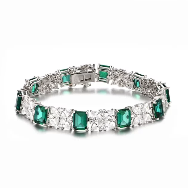 Emerald and Diamond Bracelet set in Sterling Silver