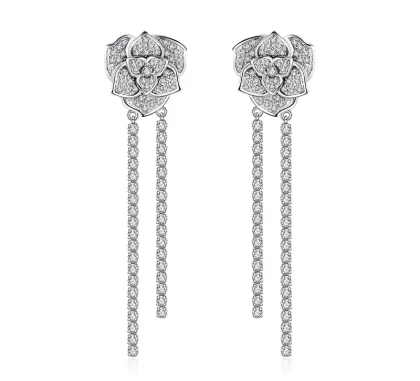 Moissanite Pendientes Earrings Round (Brilliant) set in Pure White Gold.