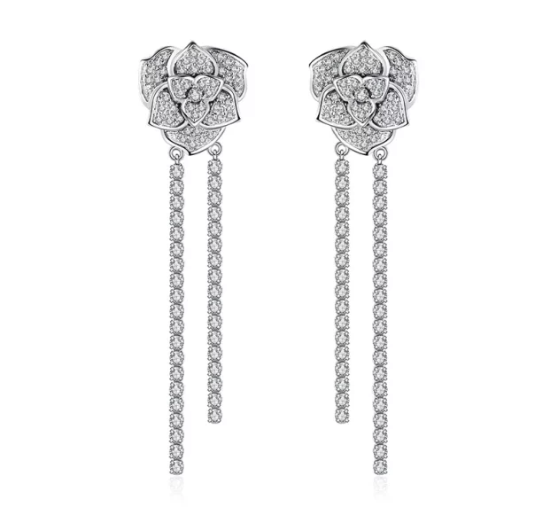 Moissanite Pendientes Earrings Round (Brilliant) set in Pure White Gold.