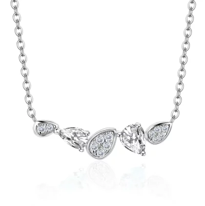 Moissanite Pendant Necklace set in Stirling Silver with White Rhodium Plate