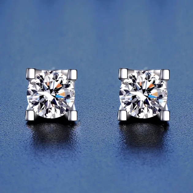 Moissanite Round Cut Stud Earrings set in Sterling Silver