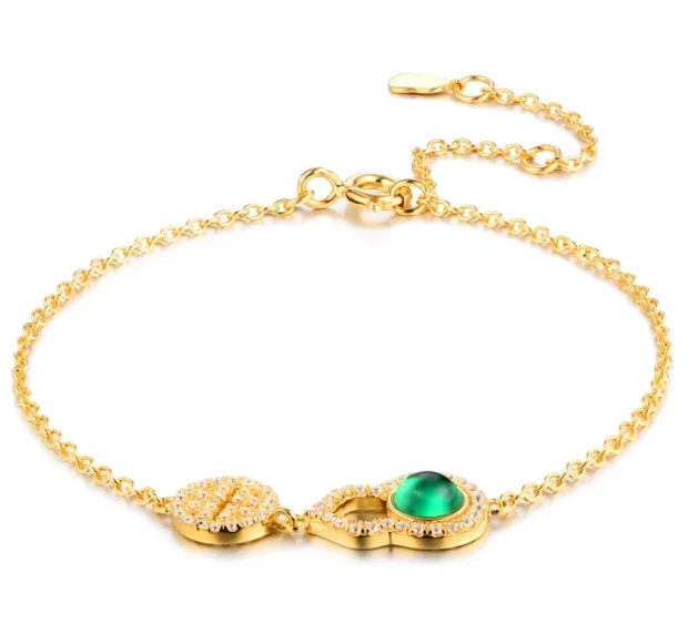 Emerald bracelet set in Sterling Silver with 18K Yellow Gold Plating