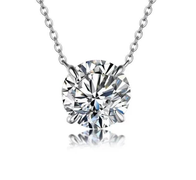 Moissanite Necklace set in Sterling Silver with Rhodium or Gold Plating - Various Sizes