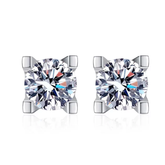 Moissanite Round Cut Stud Earrings set in Sterling Silver