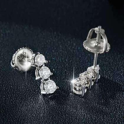 Moissanite Tripple Set Round Stud Earrings