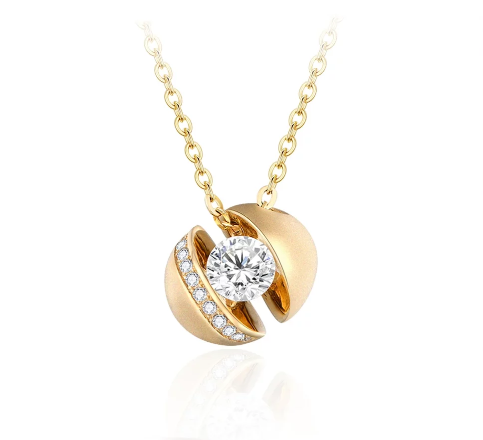 Moissanite Necklace Round (Brilliant) set in Gold.