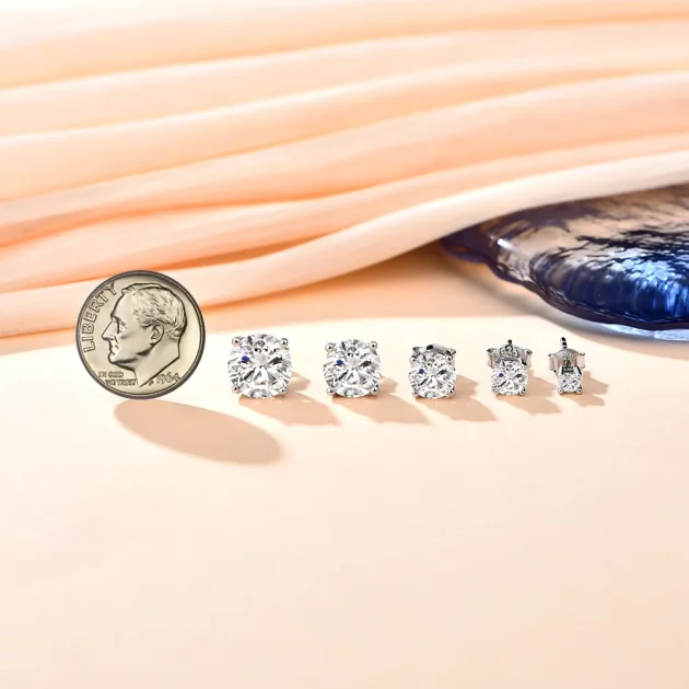 Moissanite Earrings Round Cut set in Sterling Silver. 0.5 - 3 carat.