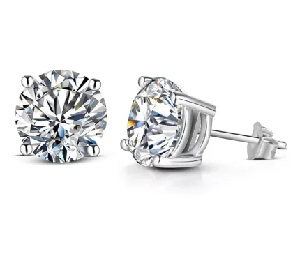 Moissanite Earrings Round Cut set in Sterling Silver. 0.5 - 3 carat.