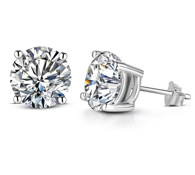 Moissanite Earrings Round Cut set in Sterling Silver. 0.5 - 3 carat.
