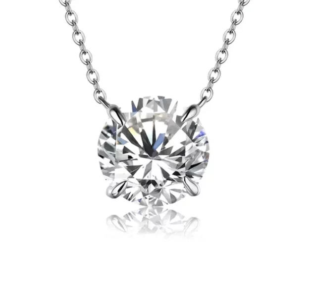 Moissanite Necklace set in Sterling Silver with Rhodium or Gold Plating - Various Sizes