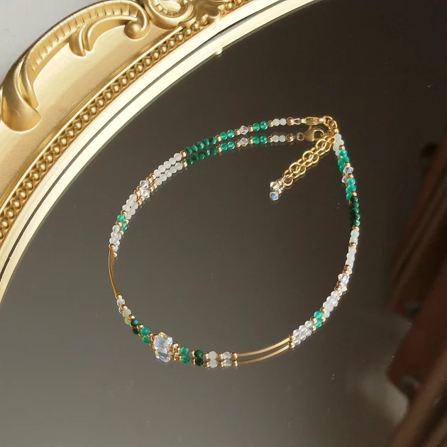 Jade and Green Onyx Anklet Summer Chic in Gold Plate