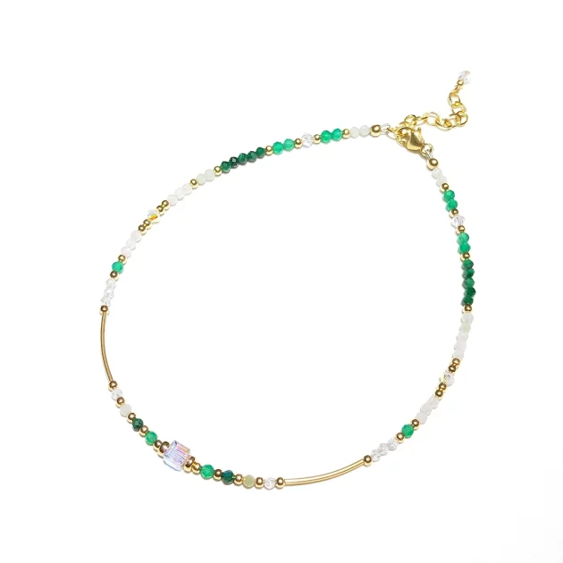 Jade and Green Onyx Anklet Summer Chic in Gold Plate